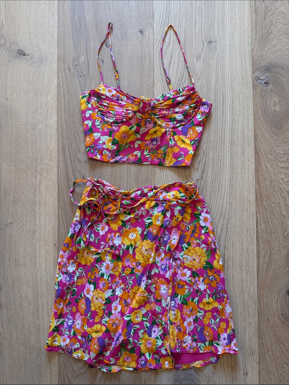 ZARA Floral Corset Style Crop Top & Wrap Skirt